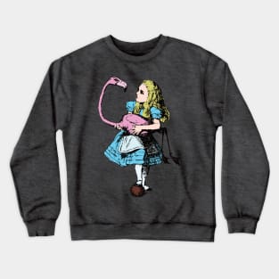 Alice Holding a Flamingo in Wonderland Crewneck Sweatshirt